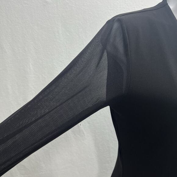 INC International Concepts Fitted Top Womens L Black Illusion Sleeves Stretch - Picture 3 of 7